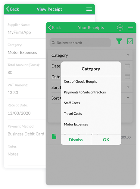 Example of the receipt manager feature on a mobile phone.